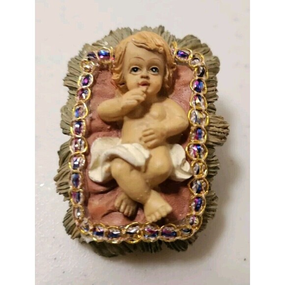 Vintage Baby Jesus Figurine With Ornate Gemstone Trim Decoration Nativity Figure